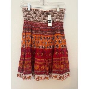 Chaudry Boho Smocked Mini Skirt NEW